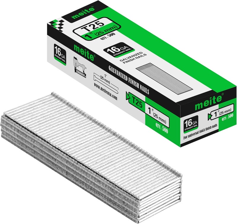 Meite 16 Gauge Finish Nails - 1 Inch Galvanized 16GA Finish Nails Straight Trim Nails for Window Casing Baseboard Crown Molding, 500PCS - Image 1